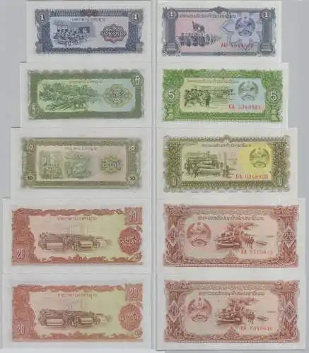 2x 20 und 1, 5, 10 Kip Banknoten Laos 1979 kassenfrisch unc (153708)