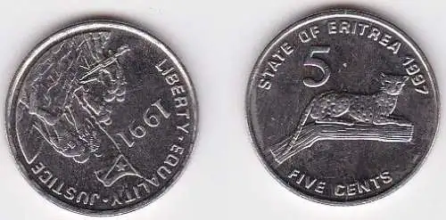 5 Cents Stahl Münze Eritrea Leopard 1997 (122677)