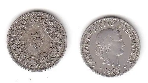 5 Rappen Nickel Münze Schweiz 1904 B (114419)