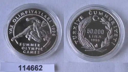 50000 Lira Silbermünze Türkei Olympiade Atlanta 1996 Ringer 1995 (114662)