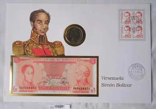 Schöner Numisbrief mit Münze & Banknote Venezuela 1991 (109281)