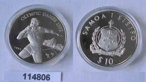 10 Tala Silbermünze Samoa Olympia Barcelona 1992, Kugelstosser 1991 (114806)