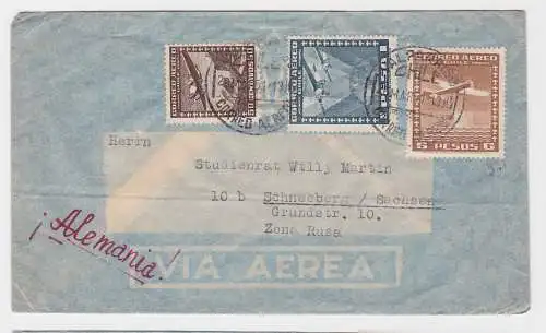 74761 Flugpost Brief Chile nach Schneeberg im Erzgebirge 1951
