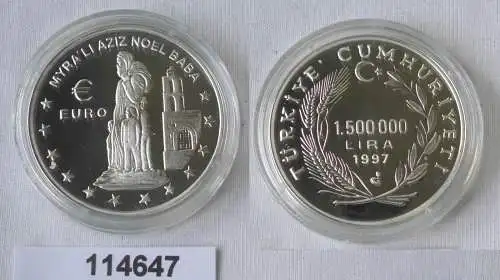 1,5 Millionen Lira Silbermünze Türkei Euro Nikolaus von Myra 1997 (114647)