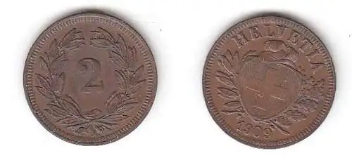 2 Rappen Kupfer Münze Schweiz 1909 B (113340)