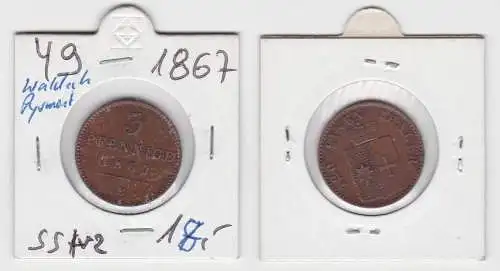 3 Pfennig Kupfer Münze Waldeck und Pyrmont 1867 B (142199)