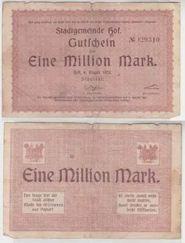 1 Million Mark Banknote Inflation Stadtgemeinde Hof 6.August 1923 (113238)