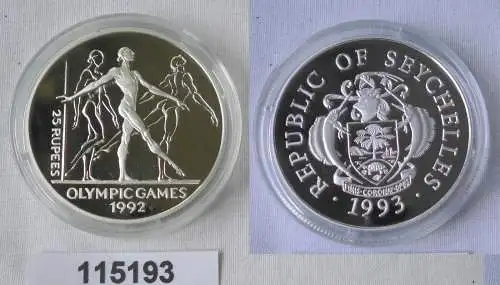 25 Rupees Silbermünze Seychellen Olympiade 1992 Barcelona Turnerin 1993 (115193)