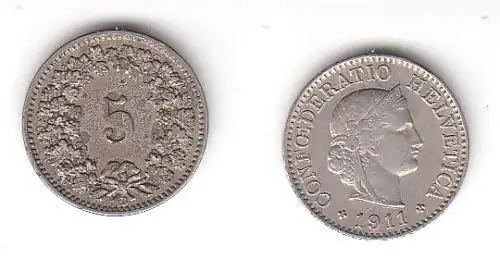 5 Rappen Nickel Münze Schweiz 1911 B (114382)
