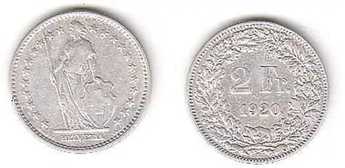 2 Franken Silber Münze Schweiz 1920 B (111800)
