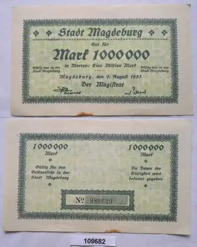 1 Million Mark Banknote Inflation Magdeburg 9.August 1923 (109682)