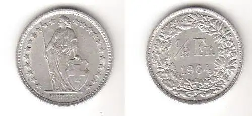 1/2 Franken Silber Münze Schweiz 1964 B (114568)
