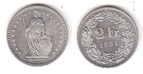 2 Franken Nickel Münze Schweiz 1994 B (114367)