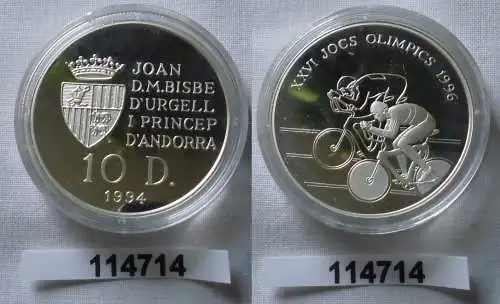 10 Diners Silber Münze Andorra Olympiade 1996 Atlanta Radfahrer 1994 (114714)