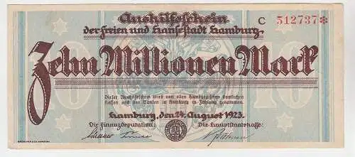 10 Millionen Mark Banknote Aushilfsschein Hansestadt Hamburg 24.8.1923 (115616)