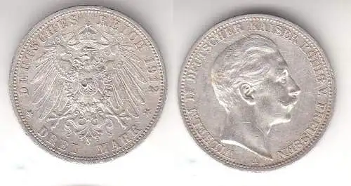3 Mark Silber Münze Preussen Kaiser Wilhelm II 1912 (115056)