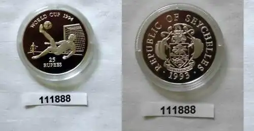 25 Rupees Silbermünze Seychellen Fussball WM in der USA 1994, 1993 (111888)