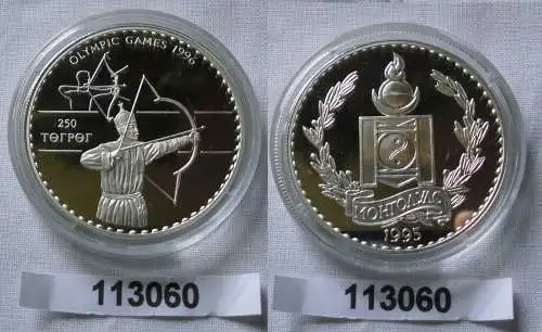 250 Tukhrik Silber Münze Mongolei Olympiade 1996 Atlanta Bogenschütze (113060)