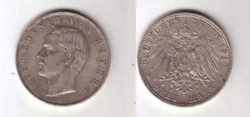 3 Mark Silber Münze Bayern König Otto 1910 (115709)
