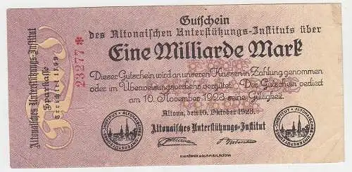 1 Milliarde Mark Banknote Altona Unterstützungs Institut 10.10.1923 (115656)