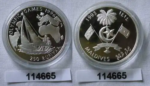 250 Rufiyaa Silber Münze Malediven Olympiade 1996 Atlanta Segeln 1993 (114665)