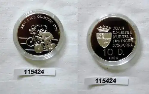 10 Diners Silber Münze Andorra Olympiade 1996 Atlanta Radfahrer 1994 (115424)