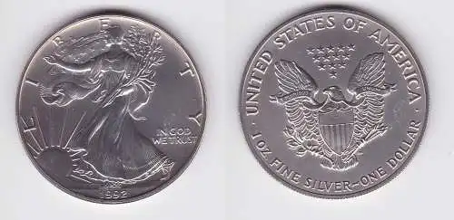 1 Dollar Silber Münze Silver Eagle USA 1992 1 Unze Feinsilber  (124271)