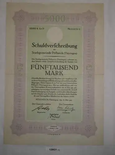 5000 Mark Schuldverschreibung Stadtgemeinde Pößneck 28. Mai 1923 (128631)