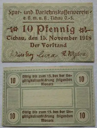 Banknote Tichau -Spar- u. Darlehenskassen-Verein- 10 Pf. vom 15.11.1918 (110560)