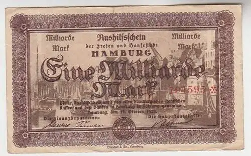 1 Milliarde Mark Banknote Aushilfsschein Hansestadt Hamburg 12.10.1923 (115839)