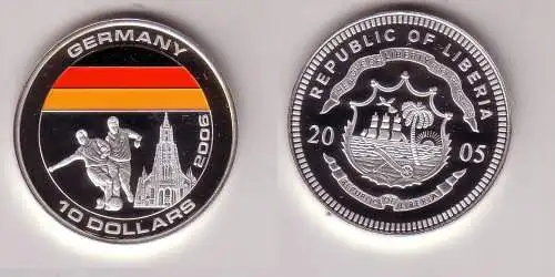 10 Dollar Farb Silber Münze Liberia 2005 Fussball WM 2006 Deutschland (116051)