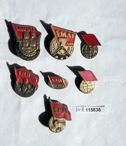 7 alte DDR Blech Abzeichen 1.Mai 1954, 1955, 1956, 1960, 1961, 2 x 1962 (115635)