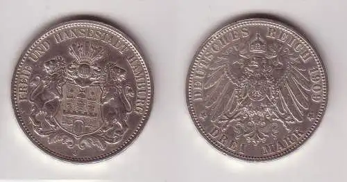 3 Mark Silbermünze Freie und Hansestadt Hamburg 1909 Jäger 64  (115858)