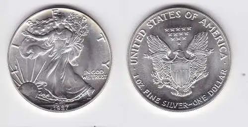 1 Dollar Silber Münze Silver Eagle USA 1987 1 Unze Feinsilber  (124349)