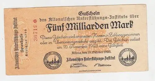 5 Milliarden Mark Banknote Altona Unterstützungs Institut 10.10.1923 (115878)