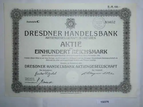 100 Reichsmark Aktie Dresdner Handelsbank AG in Dresden November 1924 (132376)