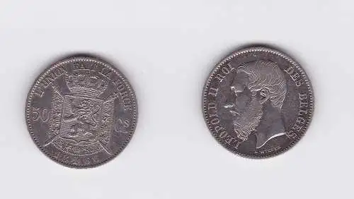 50 Centimes Silber Münze Belgien 1866 (118230)