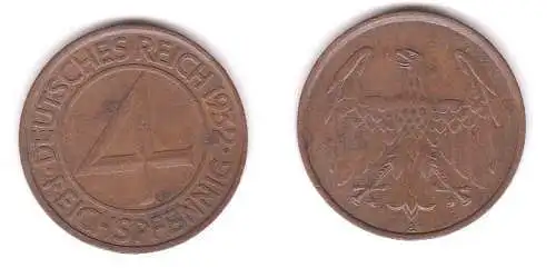4 Pfennig Kupfer Münze Weimarer Republik 1932 A "Brüning Taler" (119380)