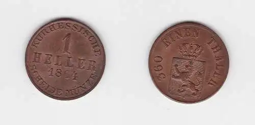 1 Heller Kupfer Münze Hessen Kassel 1864 f. prfr. (131230)