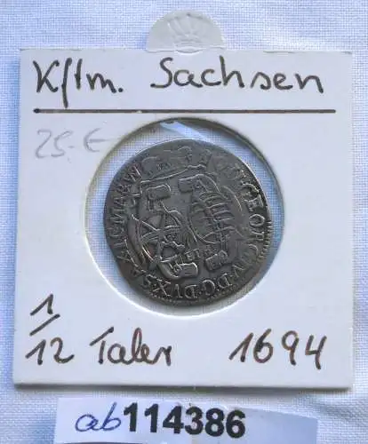 1/12 Taler Silber Münze Kurfürstentum Sachsen Johann Georg IV 1694 (114386)