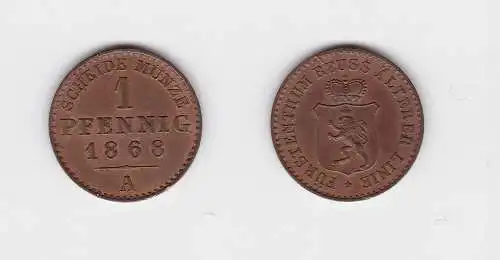 1 Pfennig Kupfer Münze Reuss ältere Linie 1868 A vz (133189)