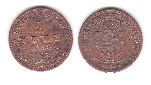 2 Pfennig Kupfer Münze Sachsen 1869 B (119965)
