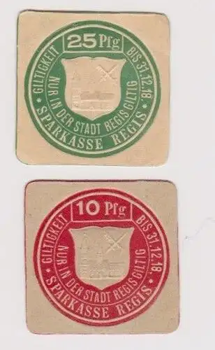 10 & 25 Pfennig Banknoten Notgeld Sparkasse Regis 1918 (120290)