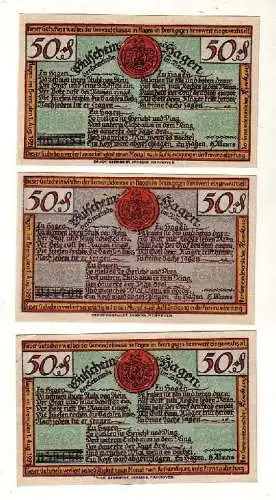 3 Banknoten 50 Pfennig Notgeld Gemeinde Hagen 1921 (116871)