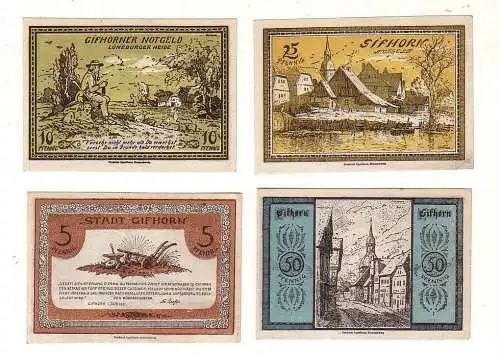 4 Banknoten 5, 10, 25, 50 Pfennig Notgeld Stadt Gifhorn 1921 (114045)