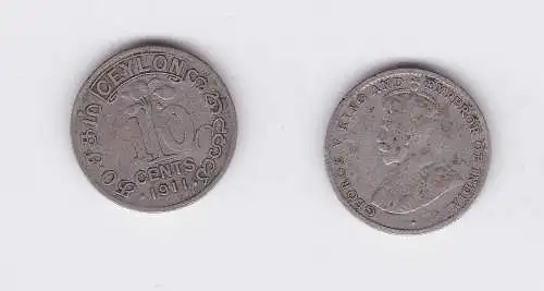 10 Cents Silber Münze Ceylon 1911 (118371)