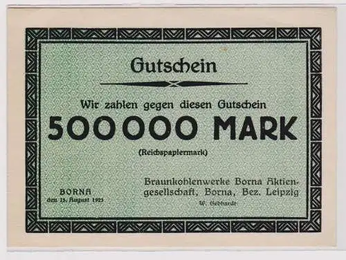 500000 Mark Banknote Braunkohlenwerke Borna 15.8.1923 (120363)