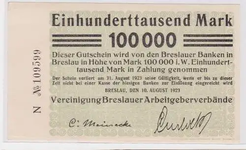 100000 Mark Banknote Vereinigung Breslauer Arbeitgeberverbände 1923 (122214)