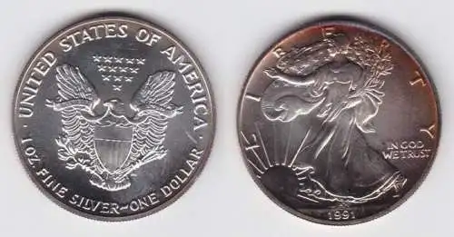 1 Dollar Silber Münze Silver Eagle USA 1991 1 Unze Feinsilber  (141615)