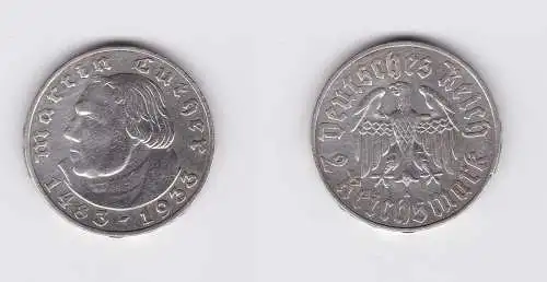 2 Mark Silber Münze 3.Reich Martin Luther 1933 A (135458)